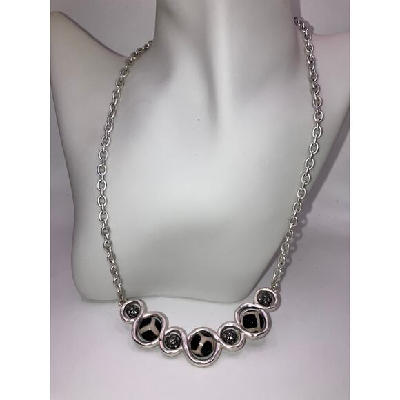 Black, White & Silver Rhinestone Beads Faceted Modern 23.5" Necklace! - Picture 4 of 8